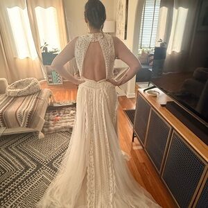 Lace Plunge V-Neck Bridal Gown in Ivory